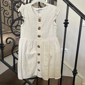 Little Lass White Eyelet Button Dress